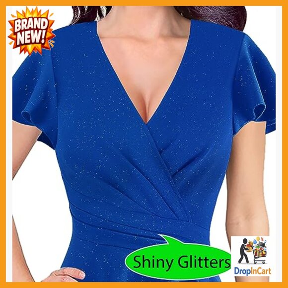 Ruched Wrap V Neck Ruffle Peplum Maxi Dress Formal Evening Gown High Slit - Picture 3 of 7